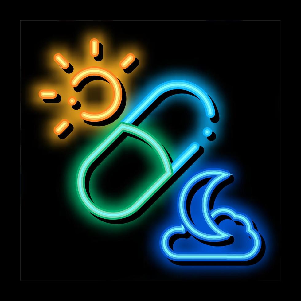 fotosíntesis y suplementos de cápsulas ilustración de icono de brillo de neón vector