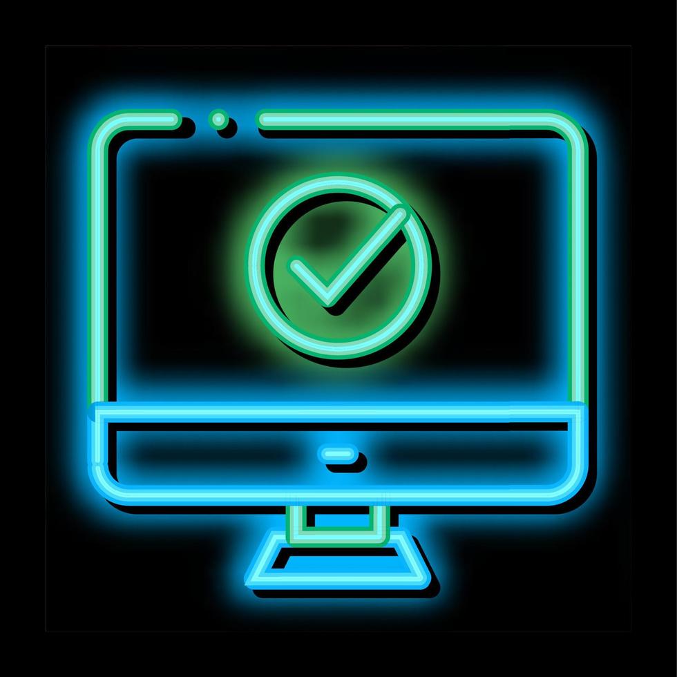 Computer Monitor And Approved Mark neon glow icon illustration vector