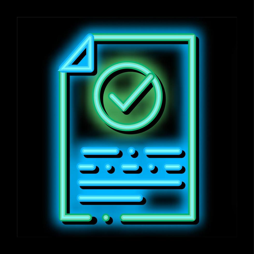 Document Text File With Approved Mark neon glow icon illustration vector