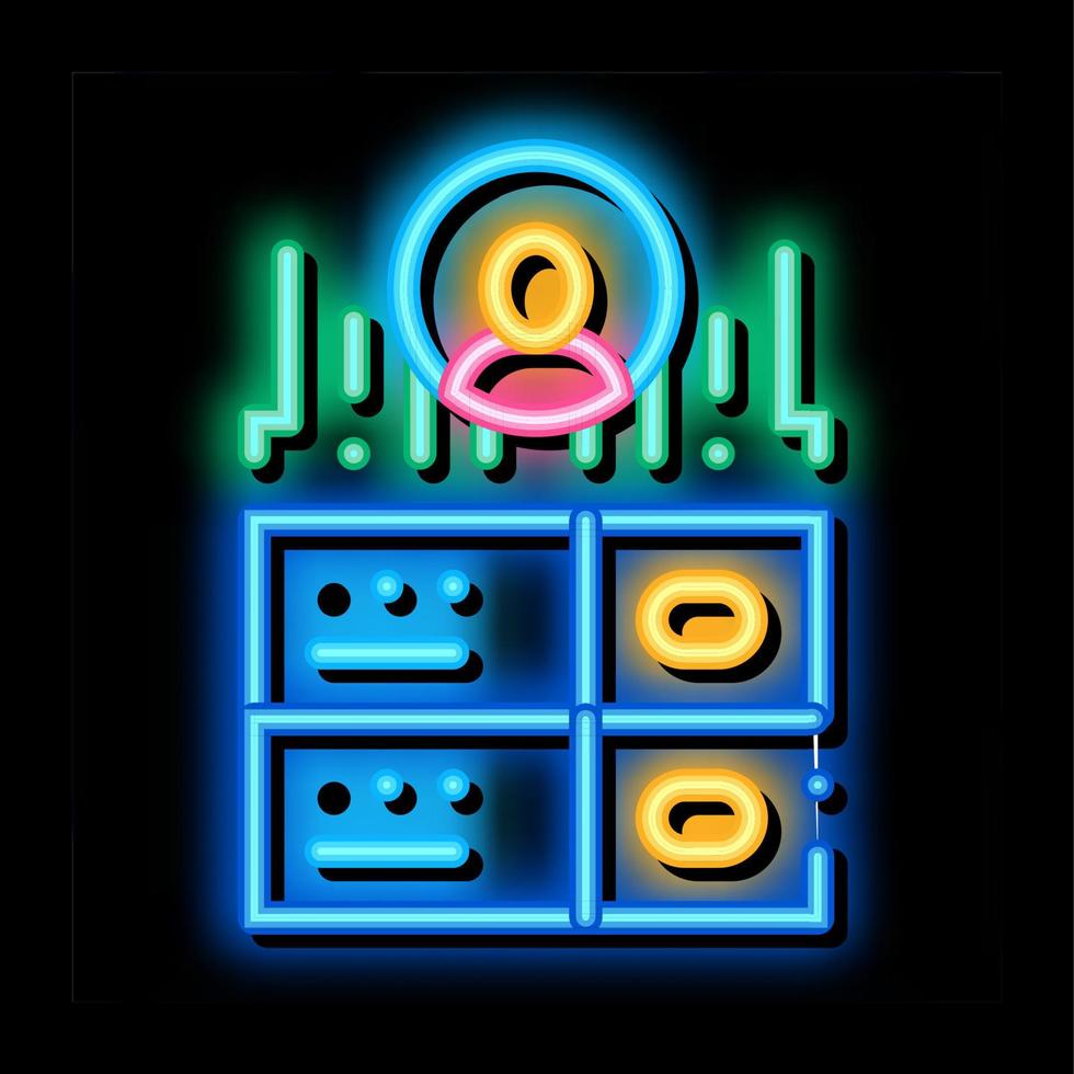 ilustración de icono de resplandor de neón de identidad de almacenamiento de servidor vector
