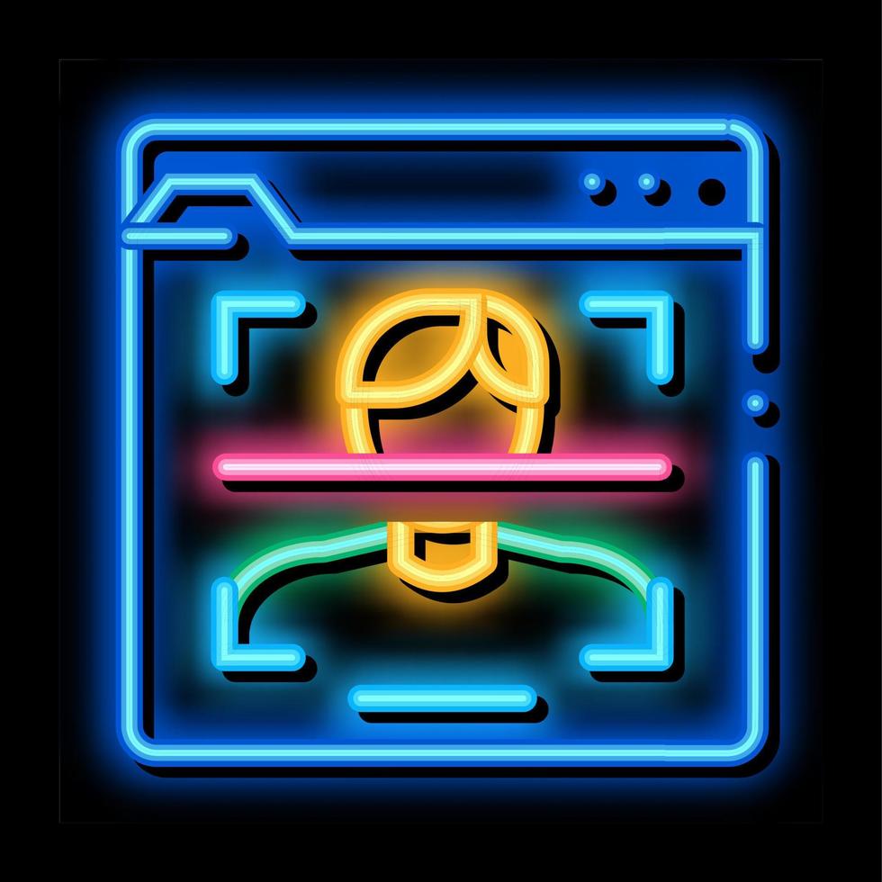 face scanning identity neon glow icon illustration vector