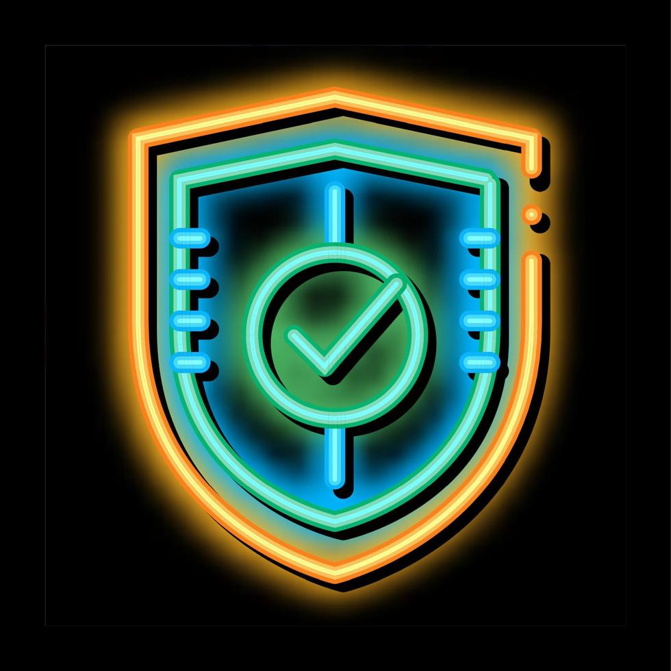 escudo guardia protección aprobado marca neón resplandor icono ilustración vector