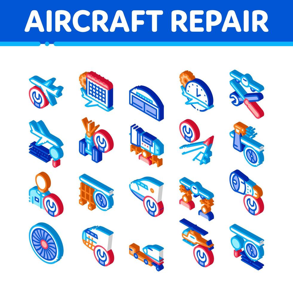 vector de conjunto de iconos isométricos de herramienta de reparación de aviones