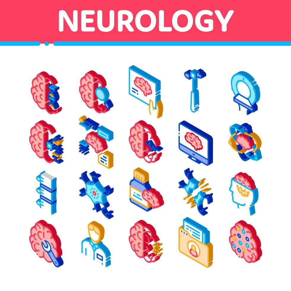 conjunto de iconos isométricos de medicina de neurología vector