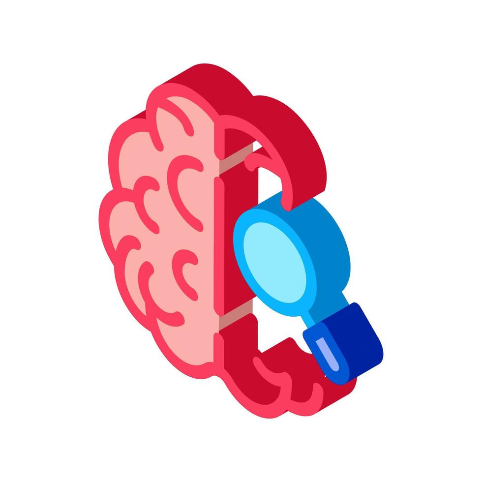 Ilustración de vector de icono isométrico de lupa de cerebro