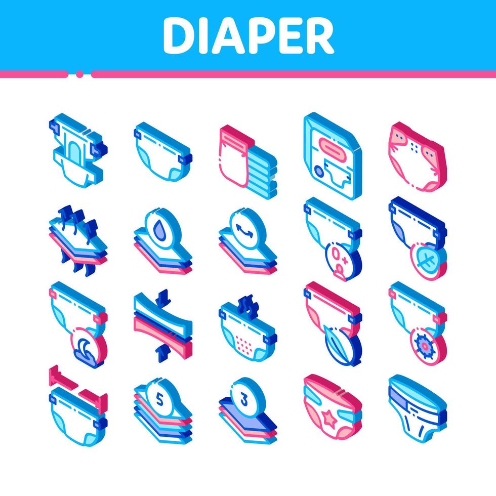 Diaper For Newborn Isometric Icons Set Vector