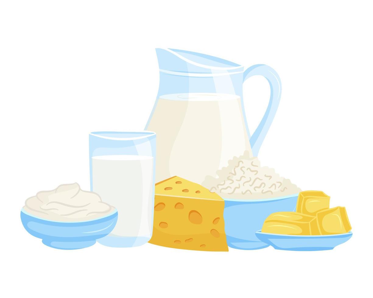 conjunto de productos lácteos saludables, ilustración vectorial vector