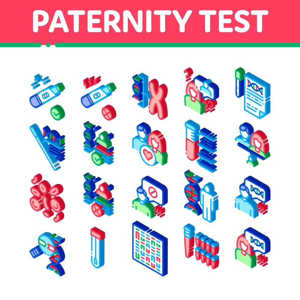 vector de conjunto de iconos isométricos de adn de prueba de paternidad