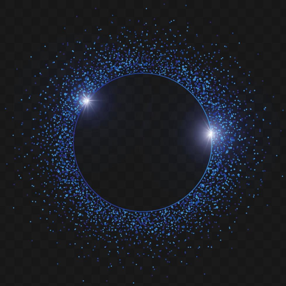 Blue glitter circle frame with particles vector