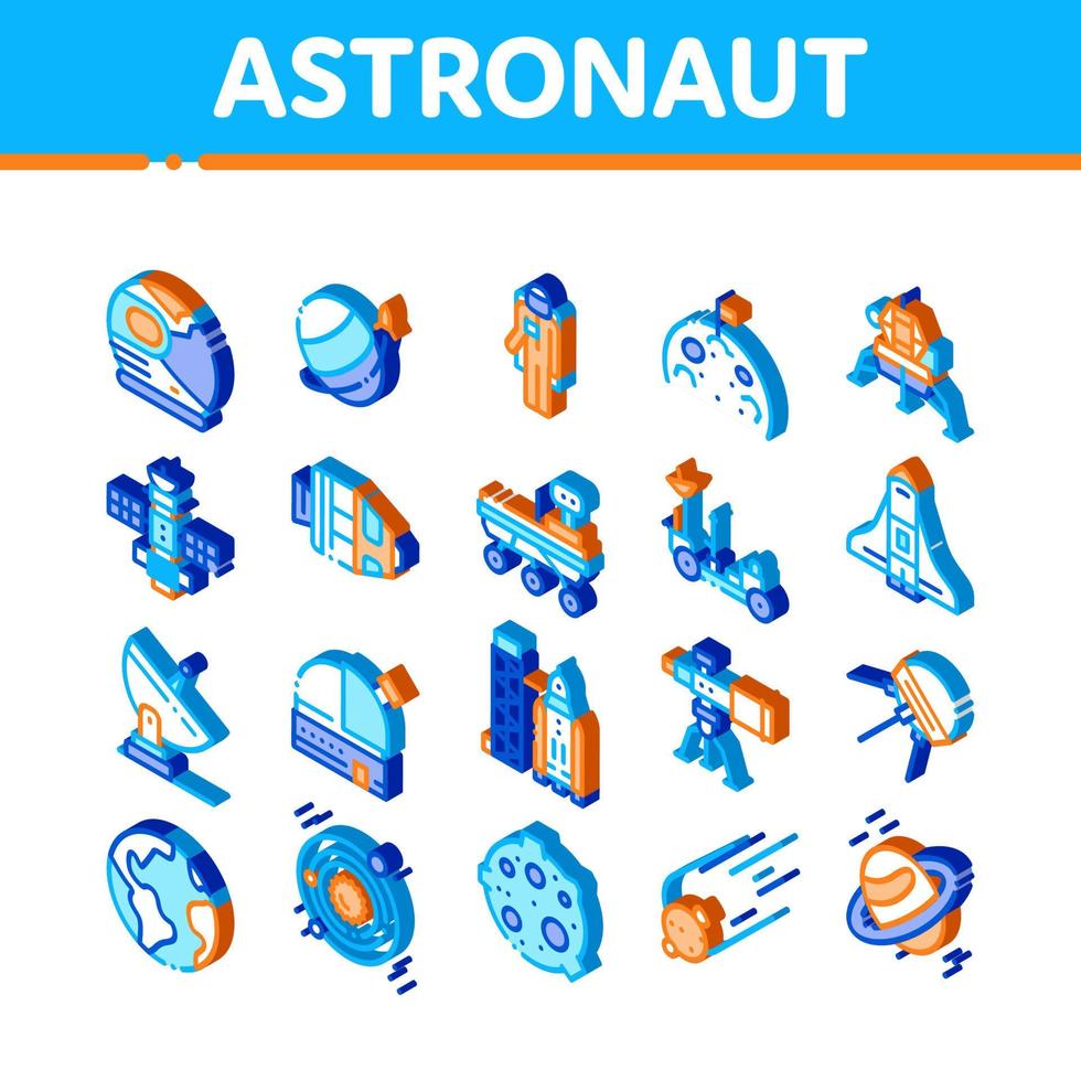 Astronaut Equipment Isometric Icons Set Vector