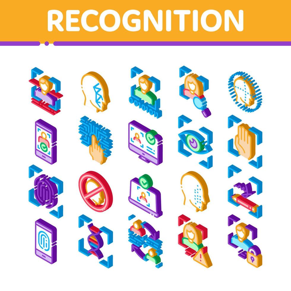 conjunto de iconos de elementos isométricos de reconocimiento vector