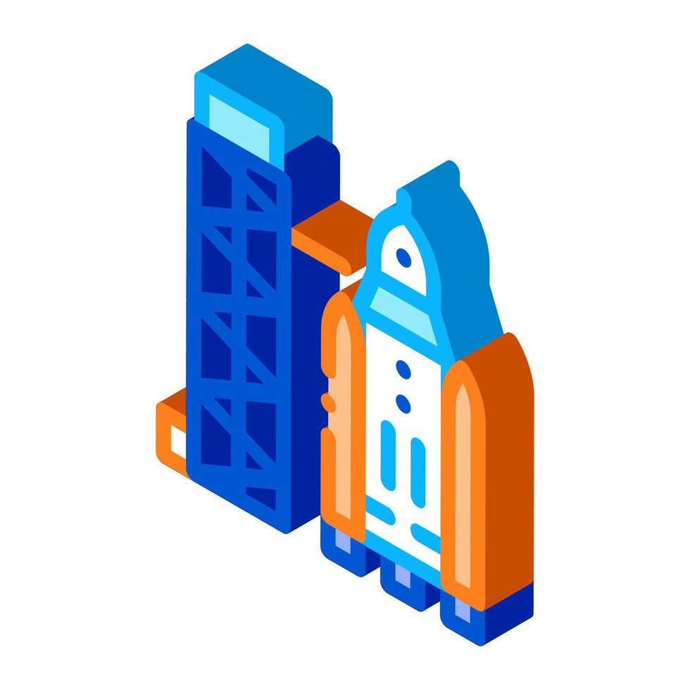 Tower With Space Ship isometric icon vector illustration