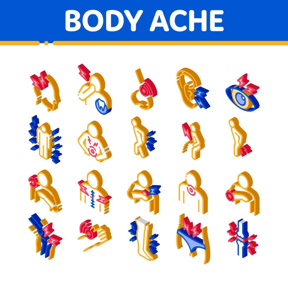 Body Ache Isometric Elements Icons Set Vector