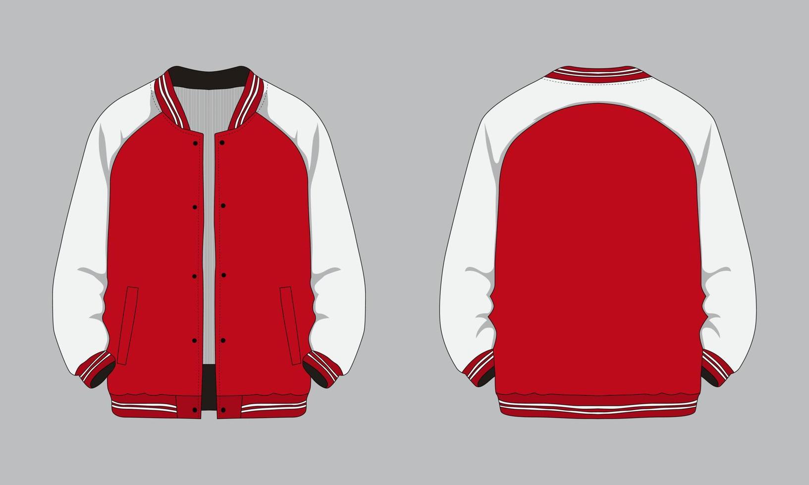 Raglan sleeve varsity jacket front and back. Sports jackets, baseball jackets vector