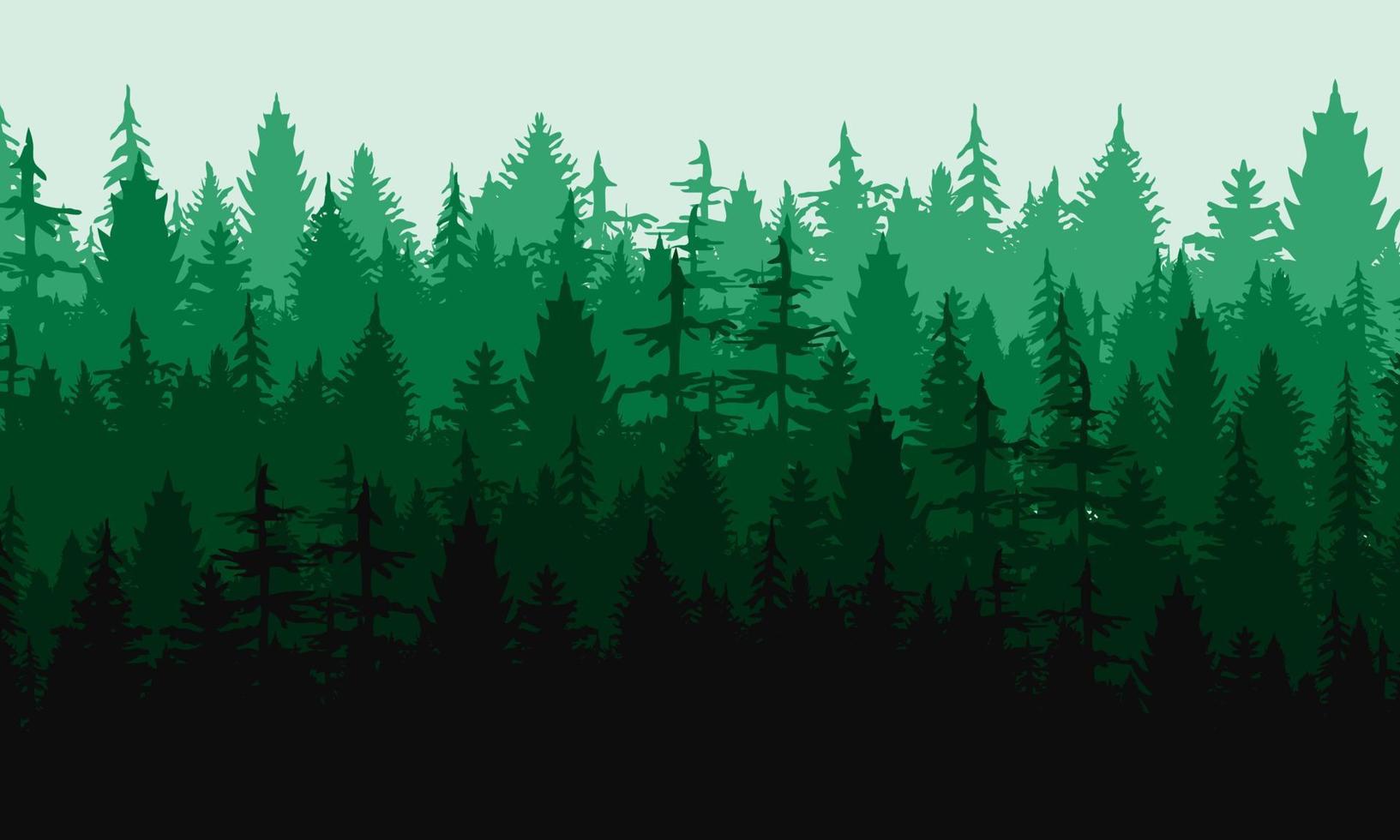 Pine forest natural landscape silhouette background vector