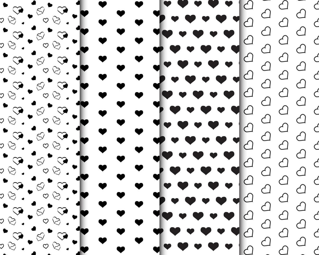Collection of black and white heart symbol pattern vector