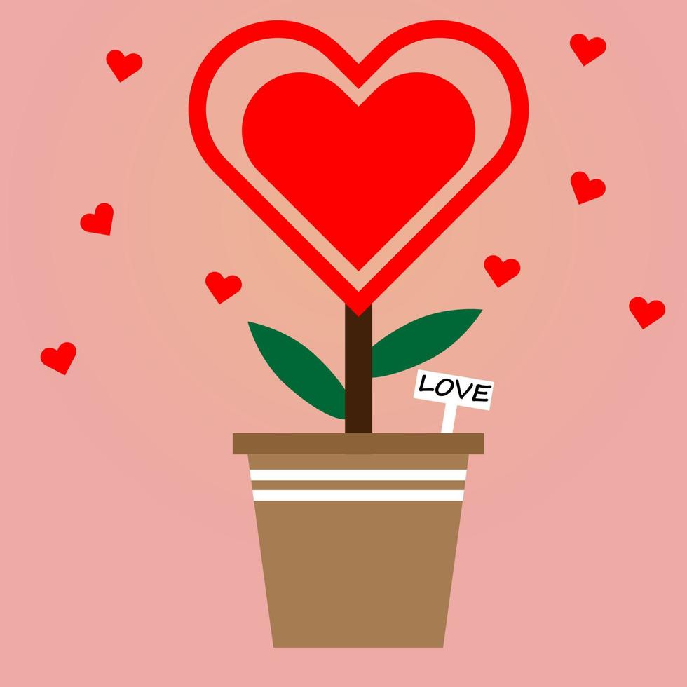 vector ilustrador de planta de corazón en una olla marrón con amor de texto