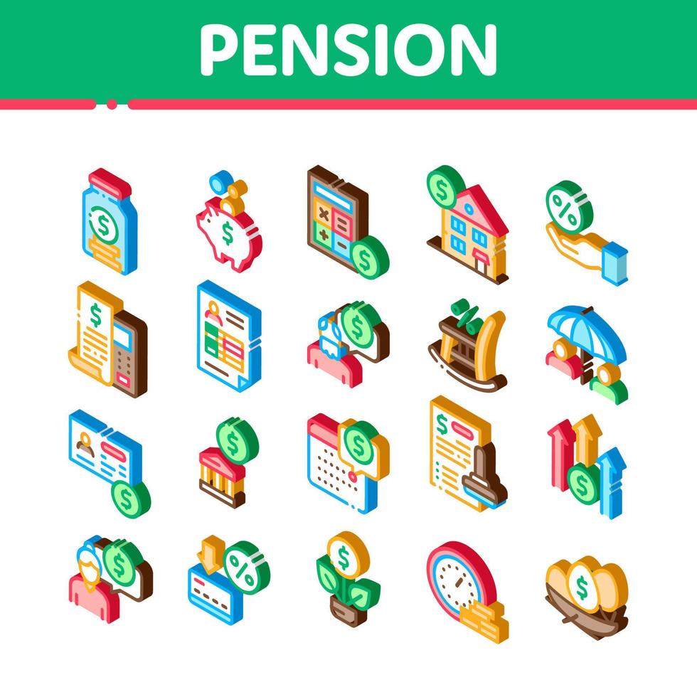 Pension Retirement Isometric Icons Set Vector