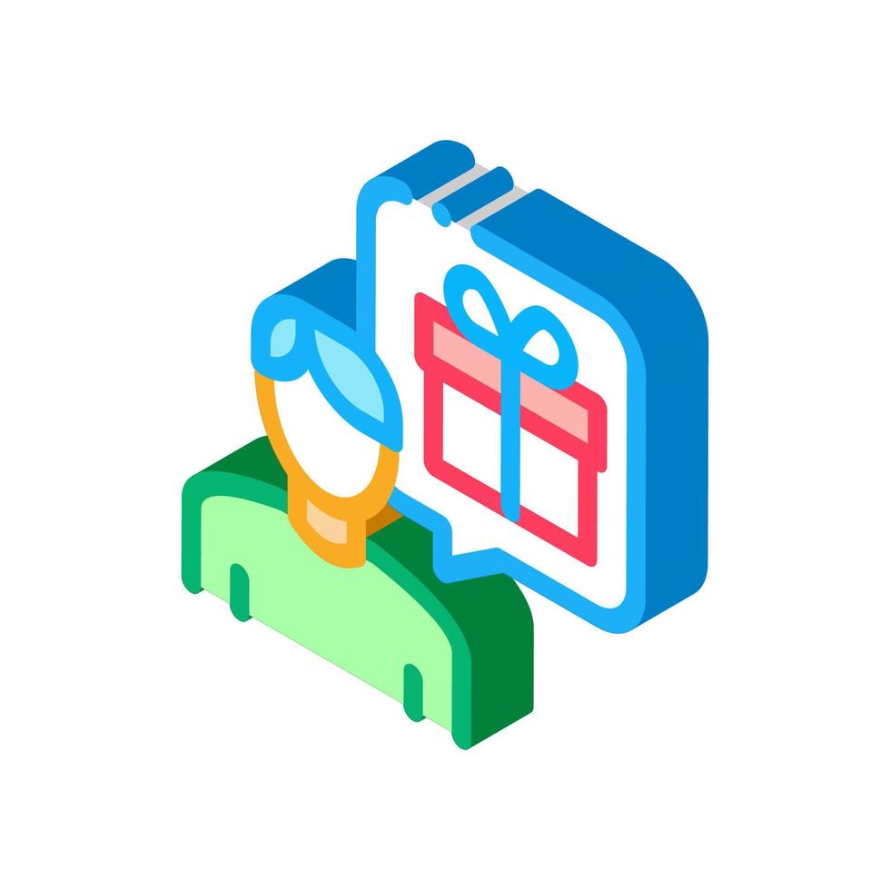 Man with Gift Thought isometric icon vector illustration