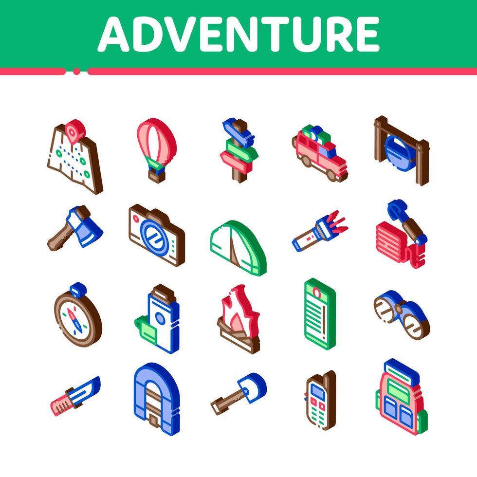 Adventure Isometric Elements Icons Set Vector