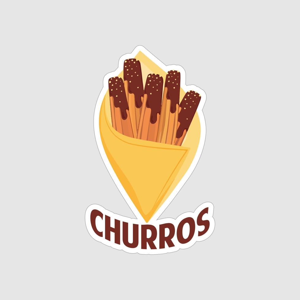 diseño de ilustraciones imprimibles de la etiqueta engomada de los churros en el fondo blanco vector