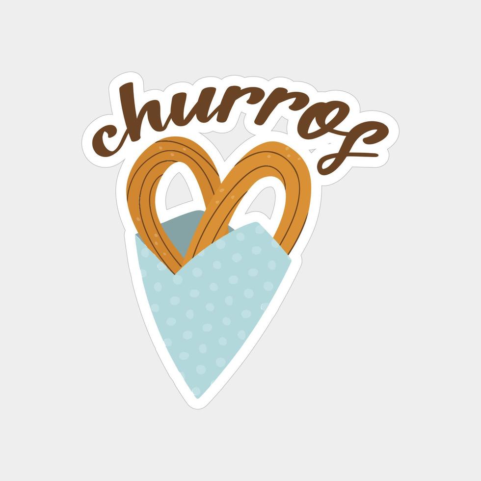 diseño de ilustraciones imprimibles de la etiqueta engomada de los churros en el fondo blanco vector