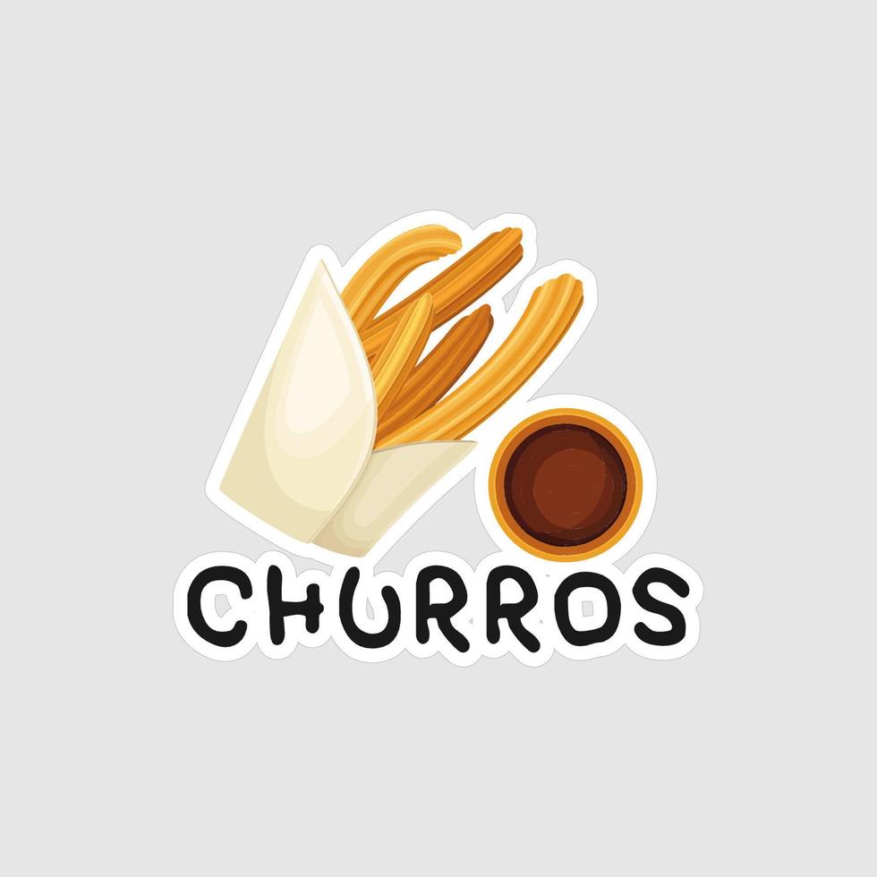 diseño de ilustraciones imprimibles de la etiqueta engomada de los churros en el fondo blanco vector