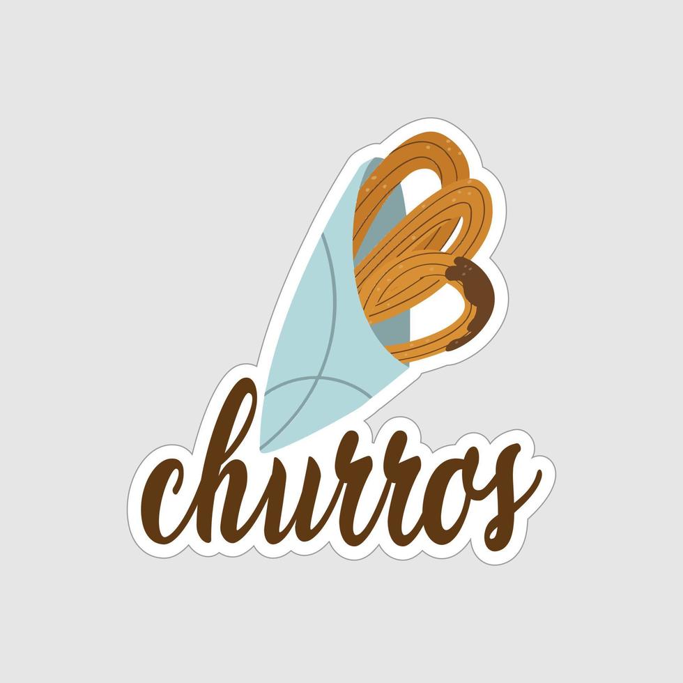 diseño de ilustraciones imprimibles de la etiqueta engomada de los churros en el fondo blanco vector