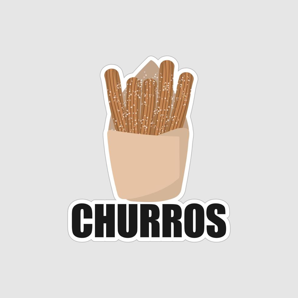 diseño de ilustraciones imprimibles de la etiqueta engomada de los churros en el fondo blanco vector