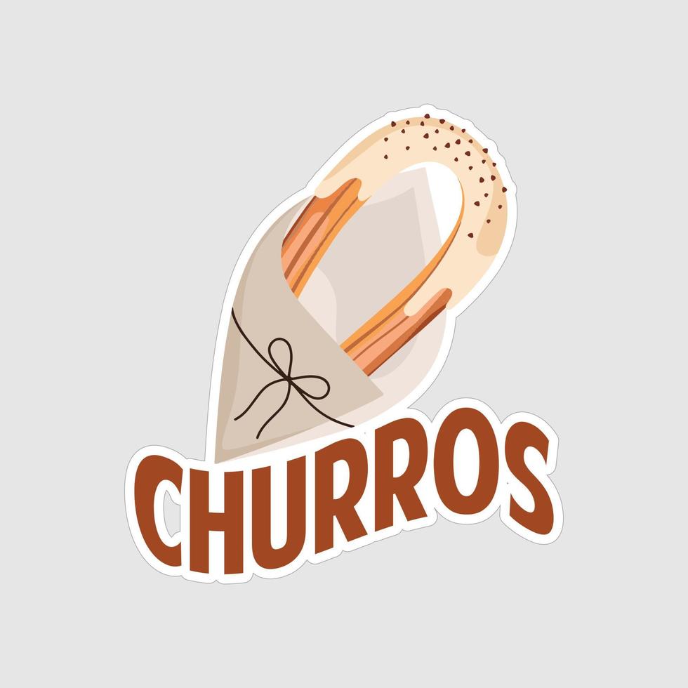 diseño de ilustraciones imprimibles de la etiqueta engomada de los churros en el fondo blanco vector