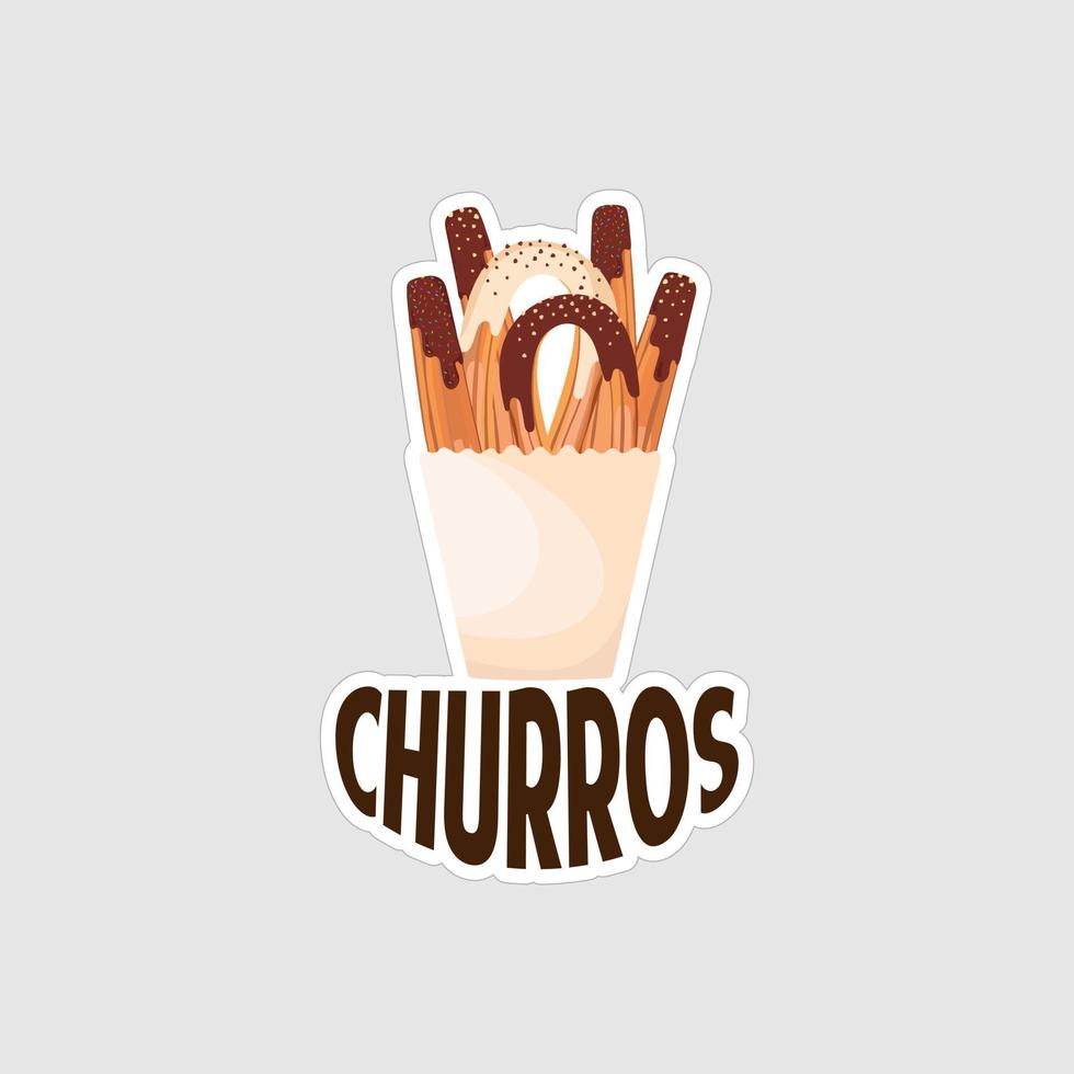 diseño de ilustraciones imprimibles de la etiqueta engomada de los churros en el fondo blanco vector