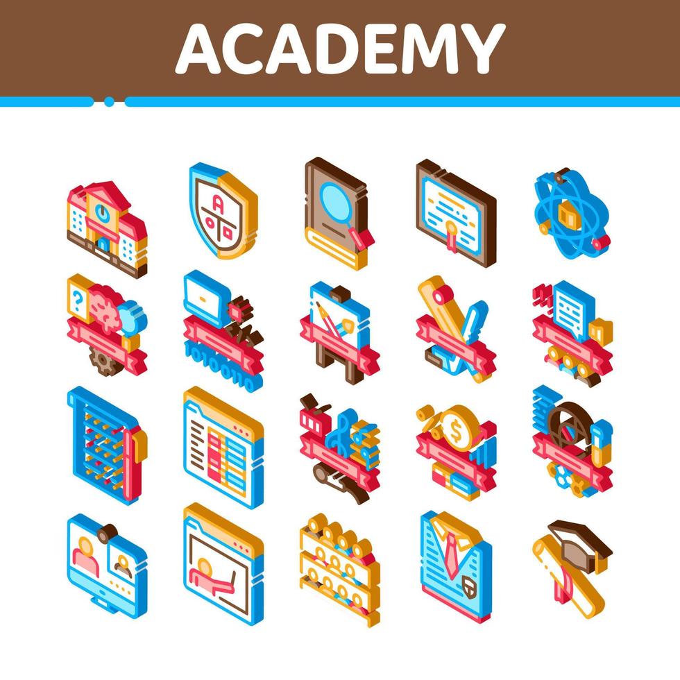 Academy Educational Isometric Icons Set Vector