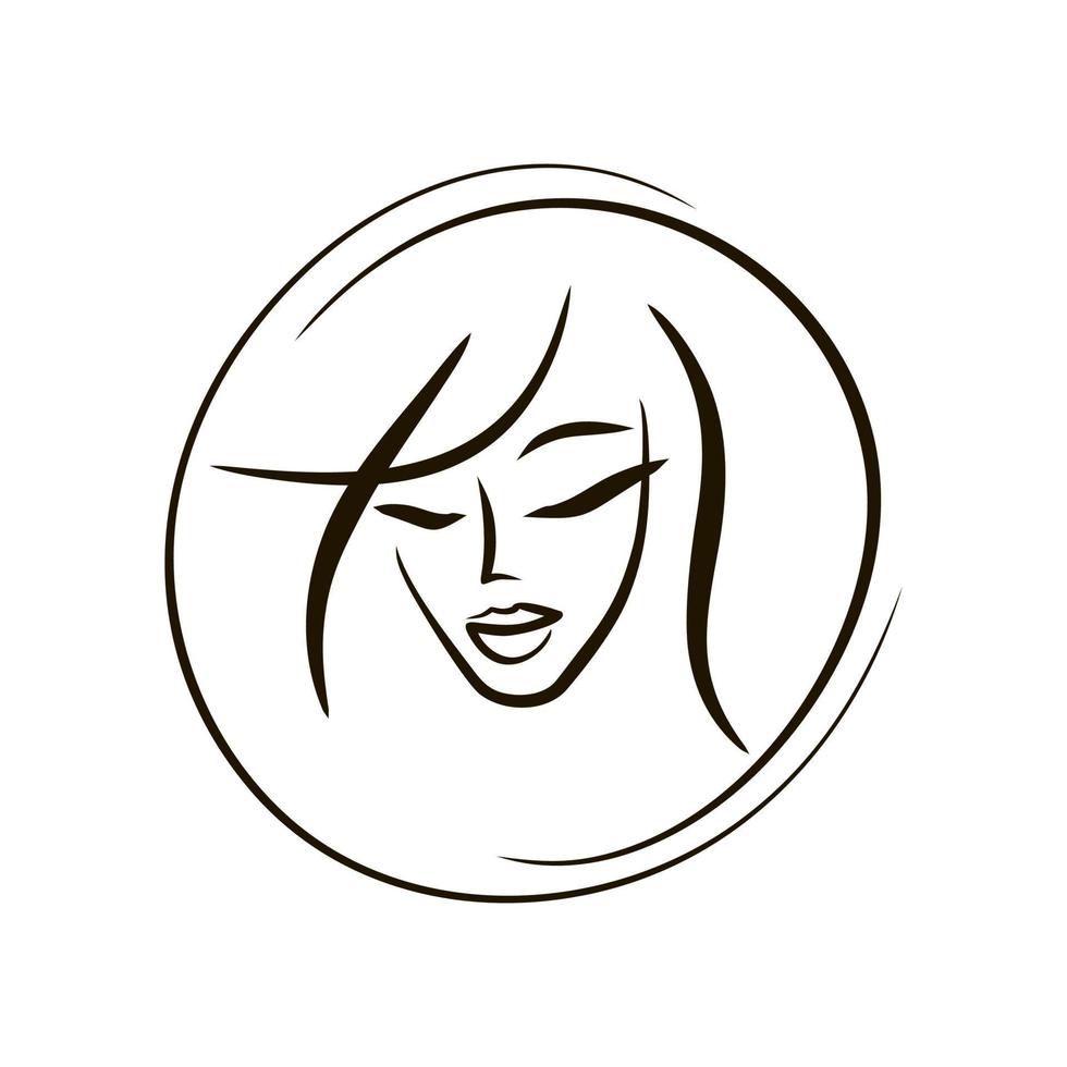 Face calligraphy logo. Girl face minimalism - icon made of lines. Emblem of a beauty salon. Chinese style art. vector