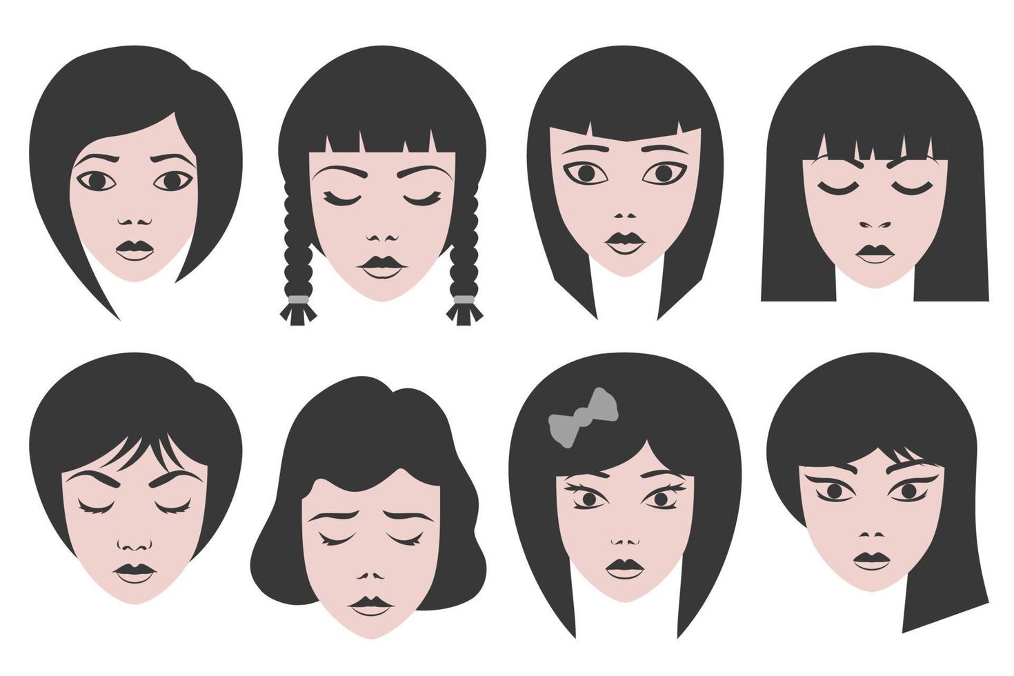 Line art girls portraits. Faces with black thin line. vector