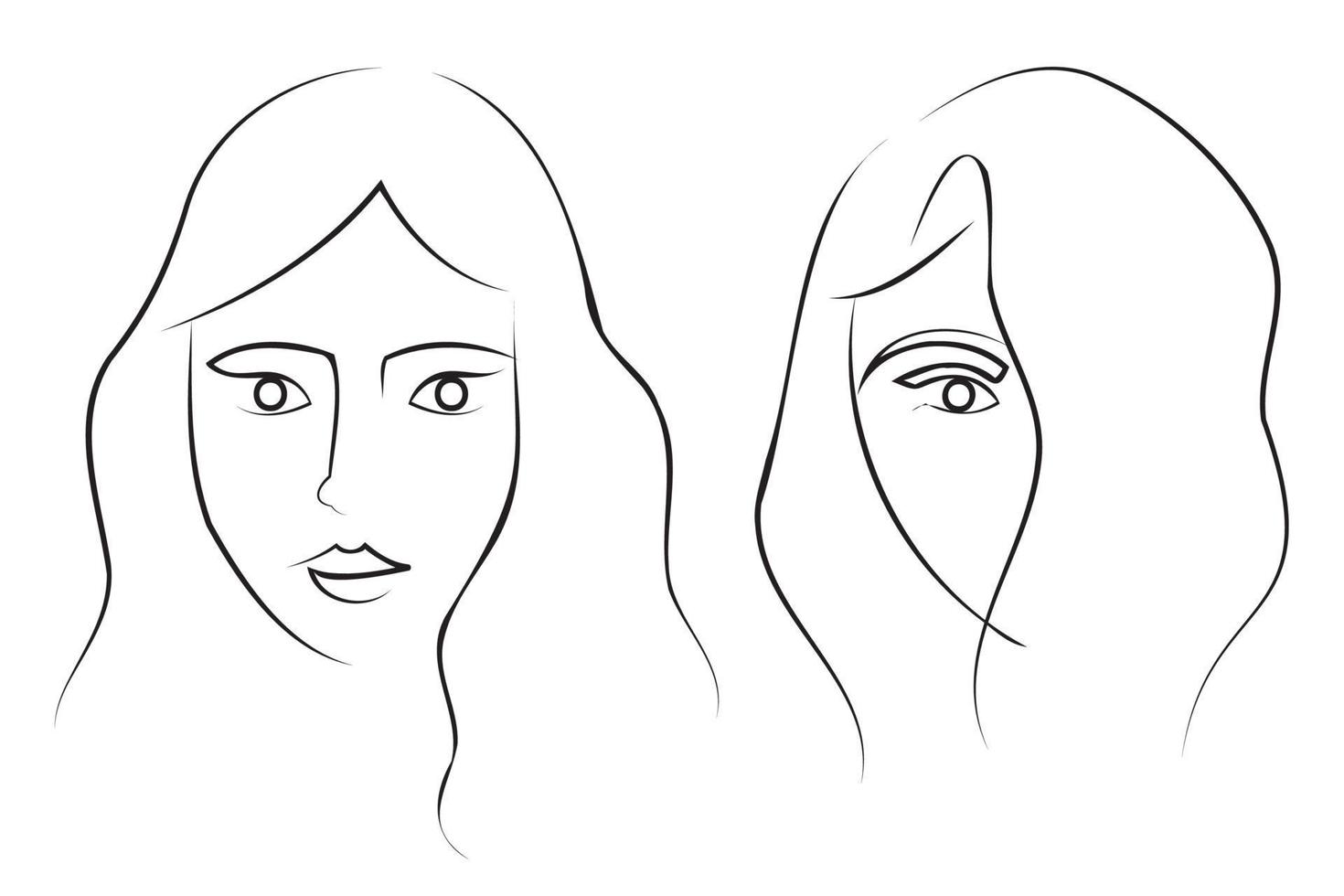 Line art girls portraits. Faces with black thin line. vector