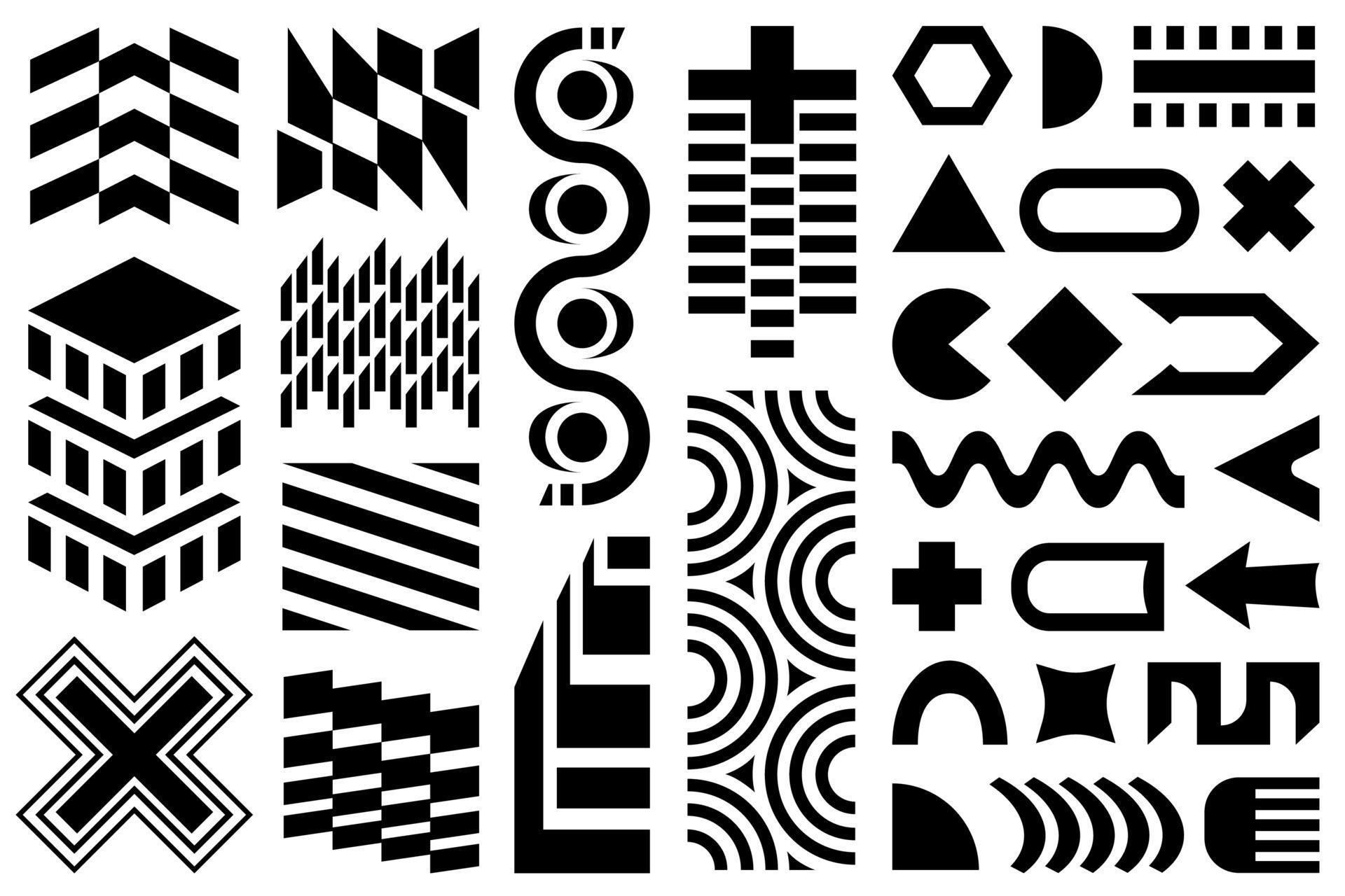 Black and white geometric design elements. Memphis set, abstract ...