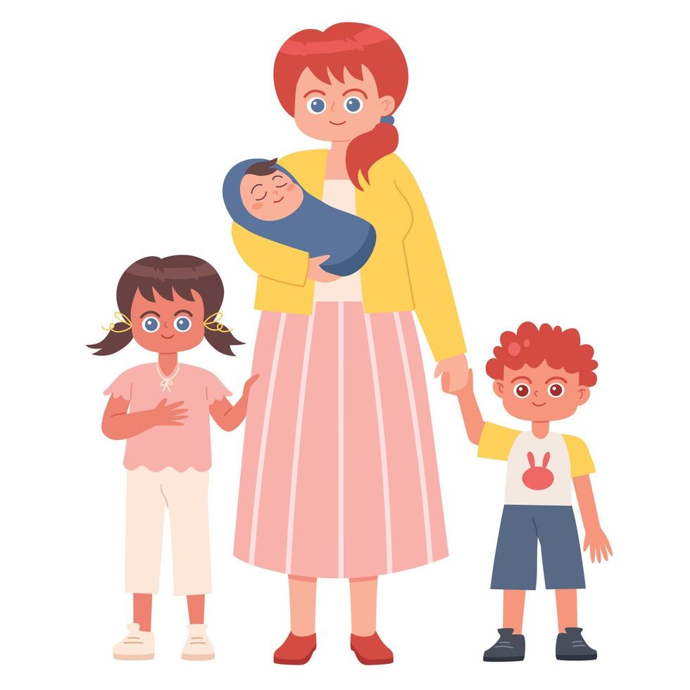 Happy mother with three children vector image