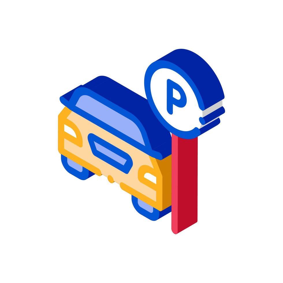 Car near Parking Sign isometric icon vector illustration