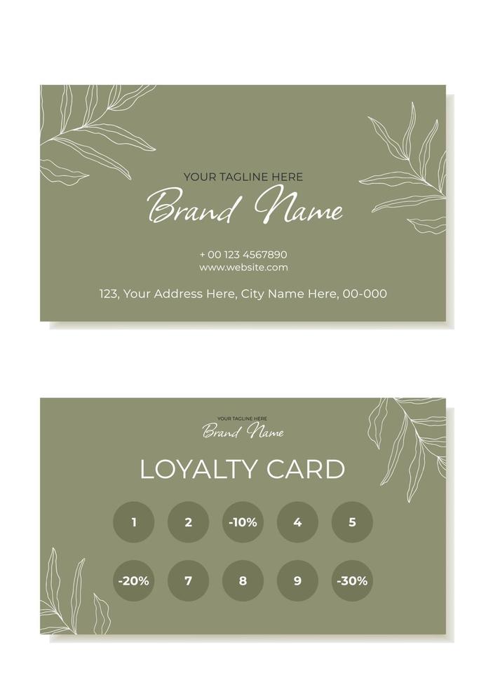 A rustic business and loyalty card template with plants in the outline. Suitable for beauty salons, depilation masters, hair stylists, eyebrow specialists. Vector