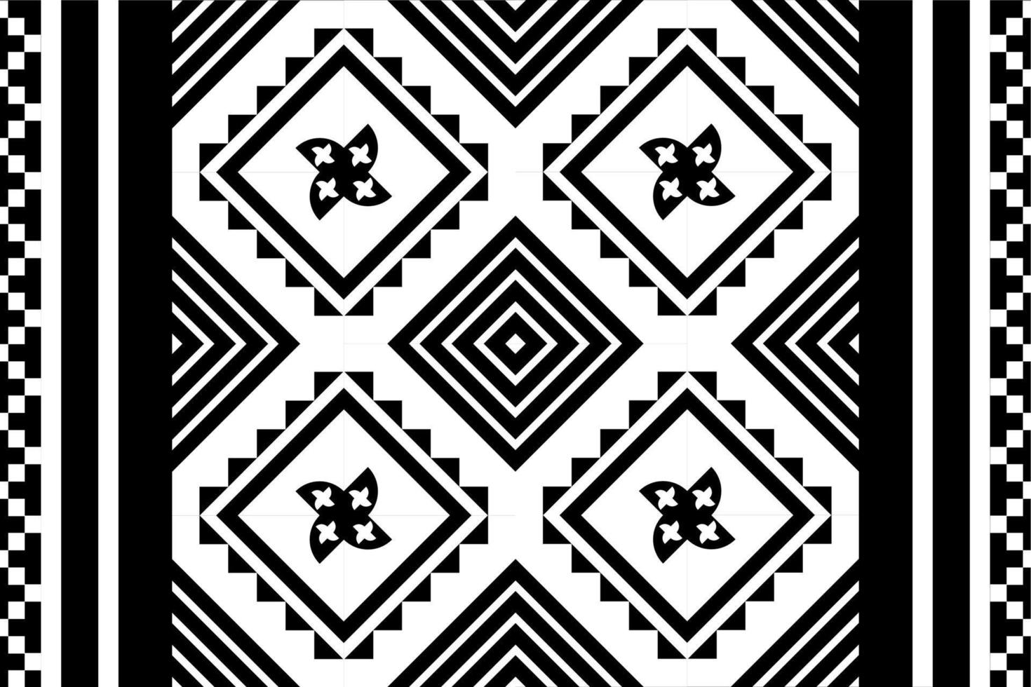 Black and white geometric ethnic seamless pattern design for wallpaper, background, fabric, curtain, carpet, clothing, and wrapping. vector