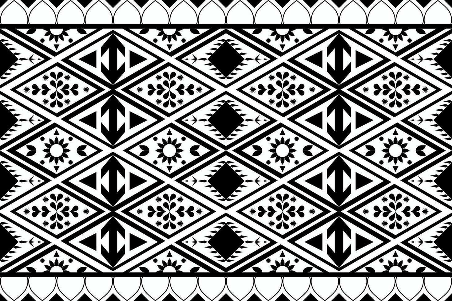 Black and white geometric ethnic seamless pattern designed for background, wallpaper, traditional clothing, carpet, curtain, and home decoration. vector