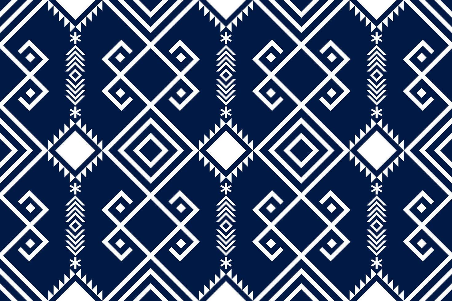 Dark blue and white geometric ethnic seamless pattern design for wallpaper, background, fabric, curtain, carpet, clothing, and wrapping. vector
