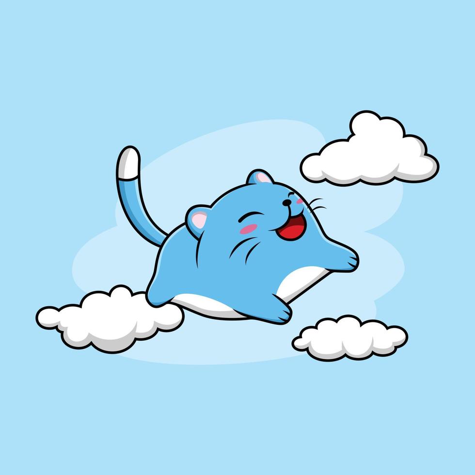 gato volador en el cielo con ilustración de vector de nube, pegatina