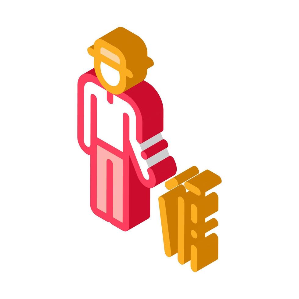 Silhouette of Cricket Player isometric icon vector illustration
