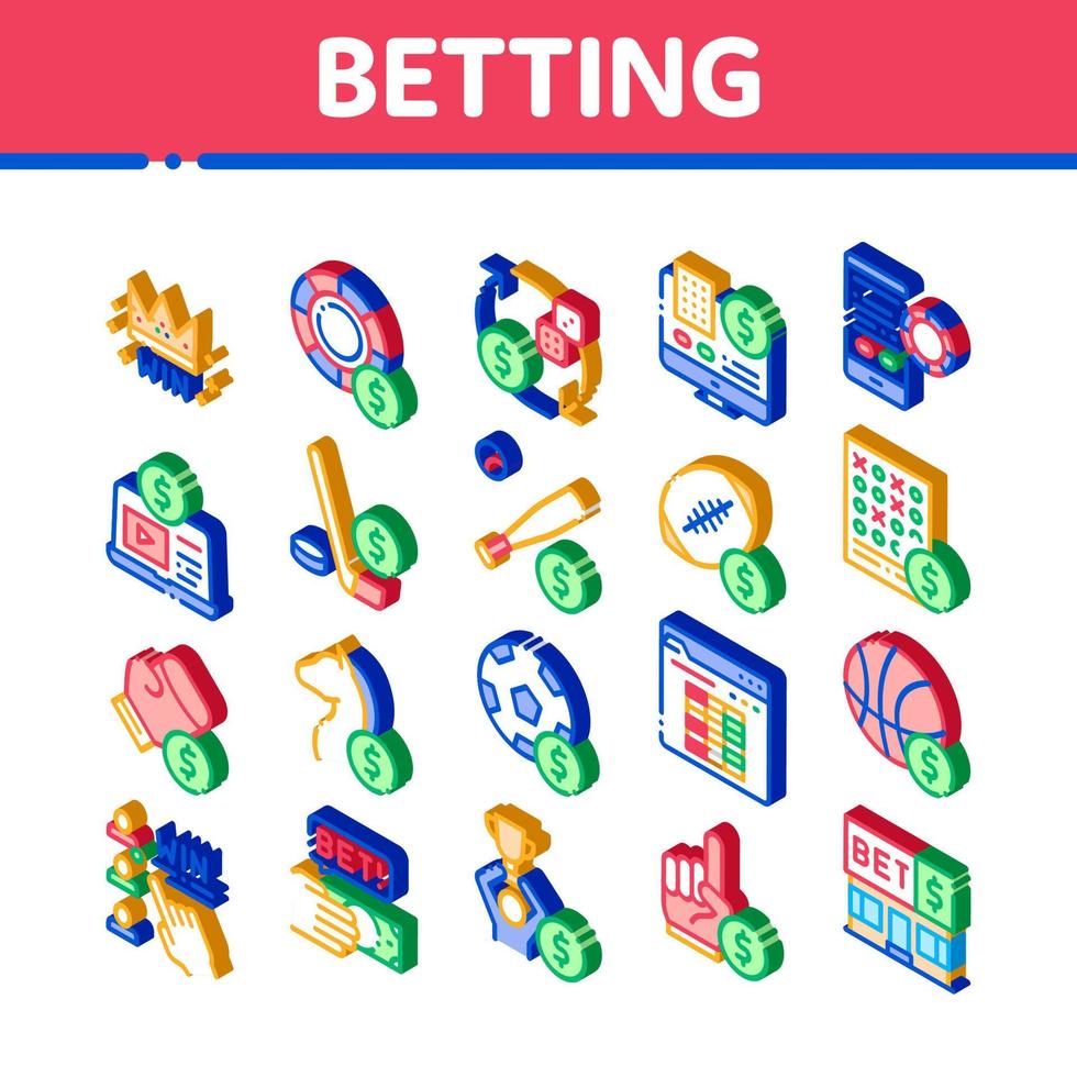 Betting And Gambling Isometric Icons Set Vector