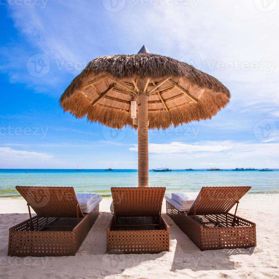 Beach wooden chairs for vacations and summer getaways in Boracay photo