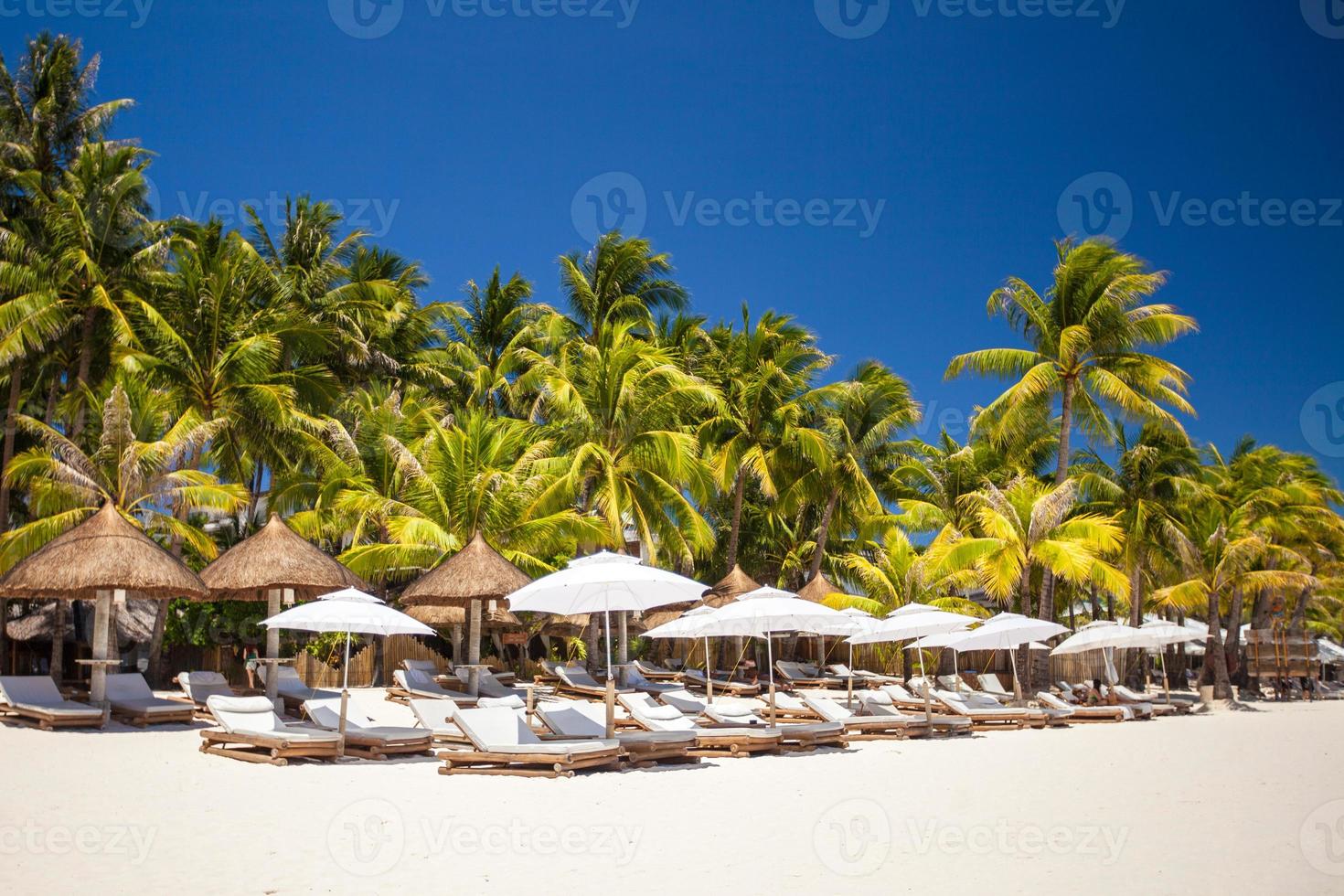 Tropical white sunny beach in beautiful exotic resort photo