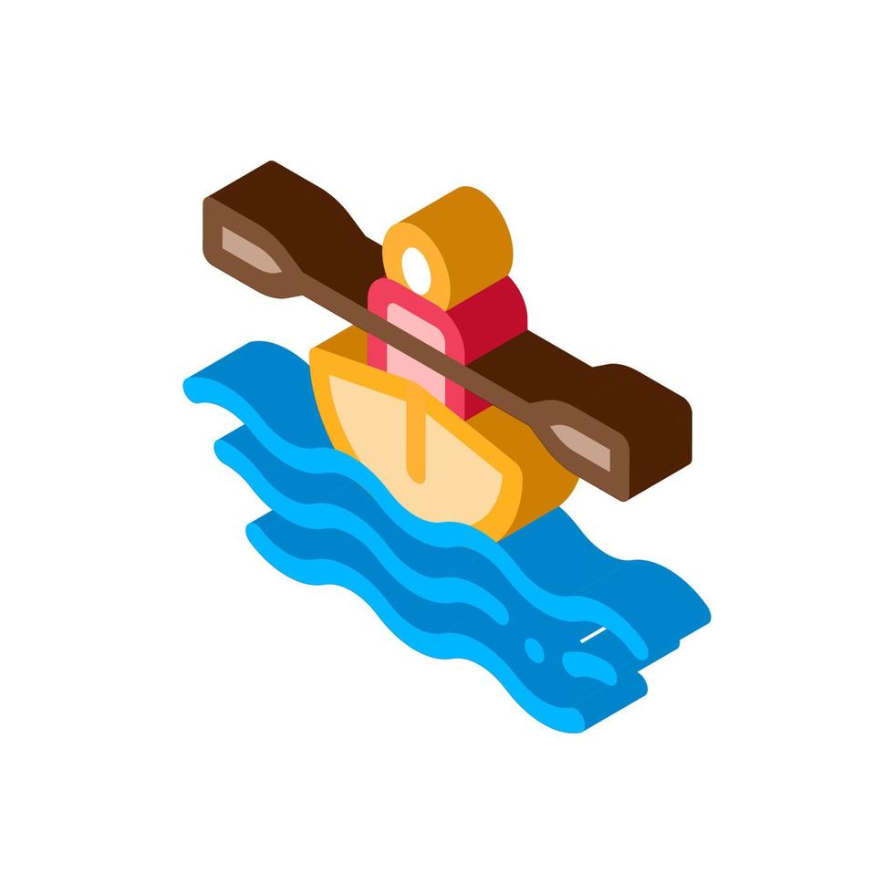 hombre en bote con remo piragüismo icono isométrico ilustración vectorial vector