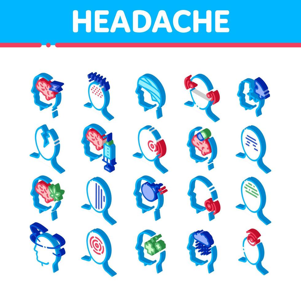 Headache Isometric Icons Set Vector