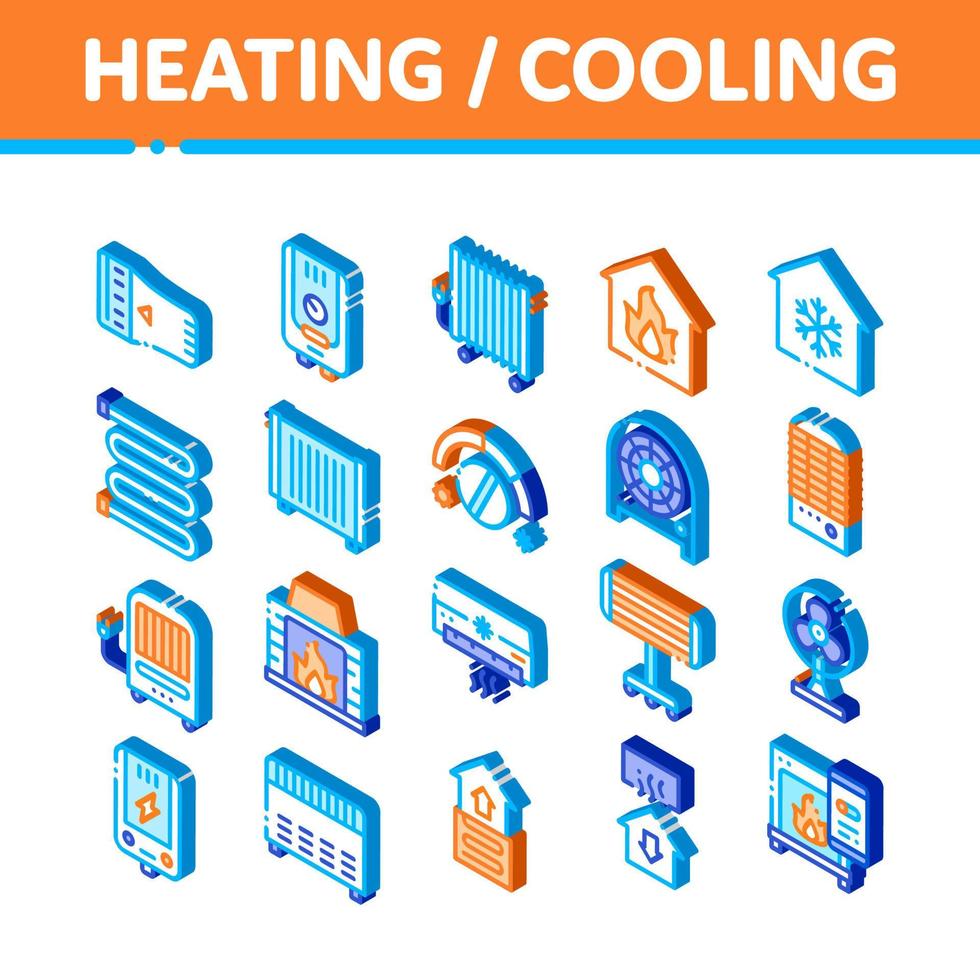 Heating And Cooling Isometric Vector Icons Set